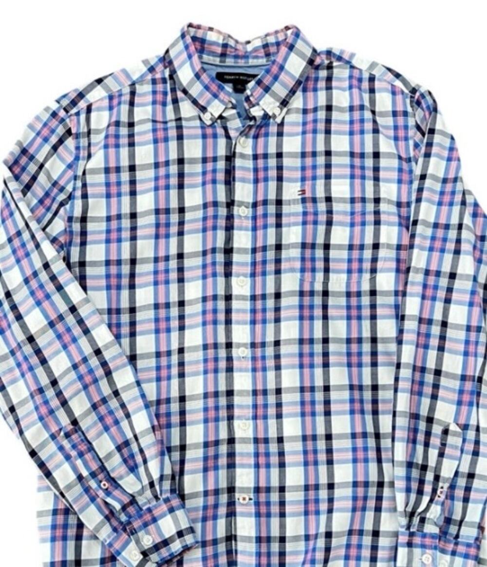 Tommy Hilfiger Button Down Oxford Dress Shirt Mens Sz L Long Sleeve Collared